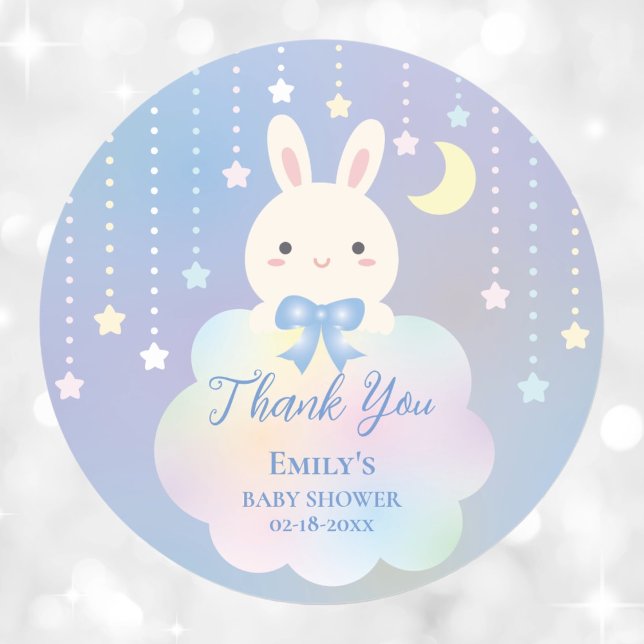Over the Moon and Stars Boy Baby Shower Thank You Classic Round Sticker (Creator Uploaded)