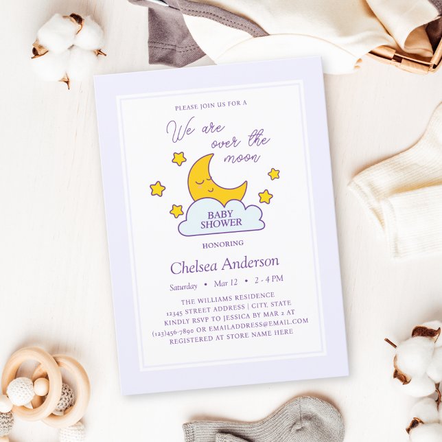 Over the Moon and Stars Gender Neutral Baby Shower Invitation (Creator Uploaded)