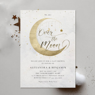 Over the Moon Arch Gold White Sky Baby Shower Invitation