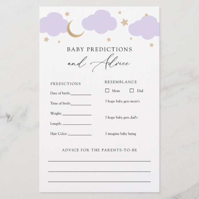 Over the Moon Baby Advice and Predictions Card (Front)