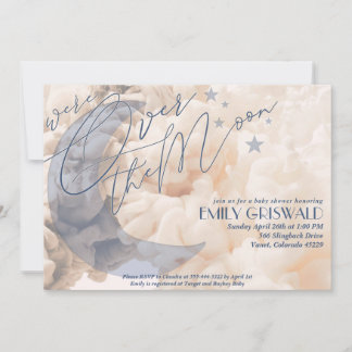 Over the Moon Baby Boy Shower Invitation