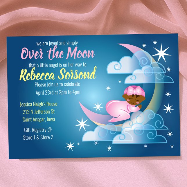 Over the Moon Baby Girl Shower Cradled on Crescent Invitation (Over the Moon Baby Girl Shower Cradled on Crescent Invitation
)