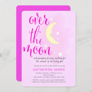 Over the Moon Baby Girl Shower Invitation