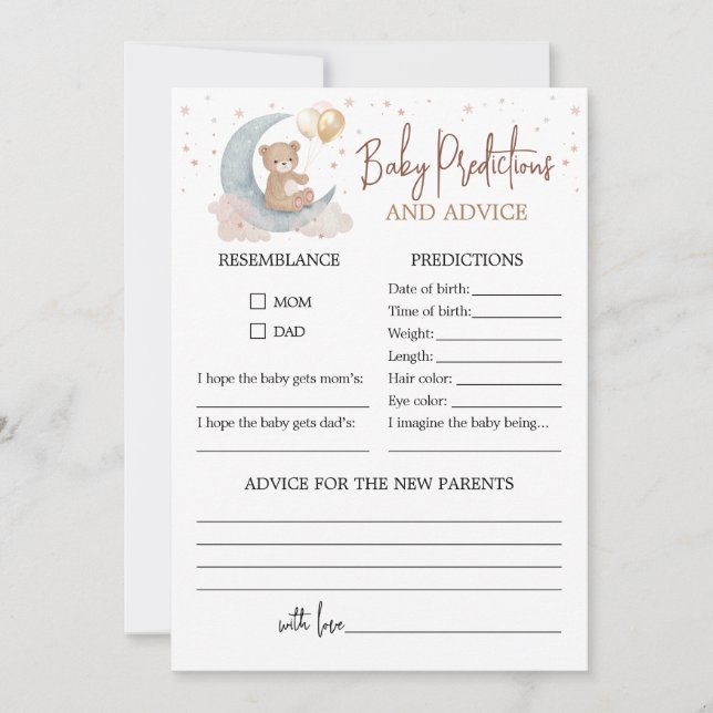 Over the Moon Baby predictions and advice card (Front)