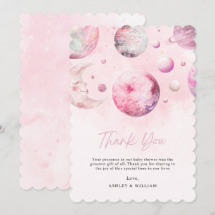 Over The Moon Baby Shower Astronaut Girl Shower Thank You Card
