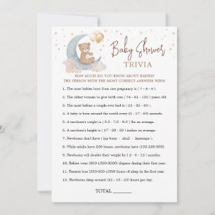 Over the Moon Baby Shower Baby Trivia Game Card
