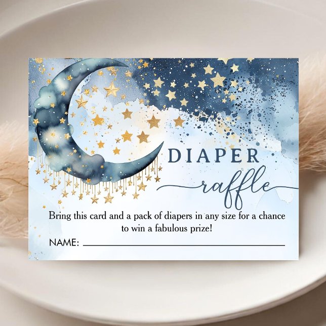 Over The Moon Baby Shower Boy Blue Diaper Raffle  Enclosure Card (Creator Uploaded)