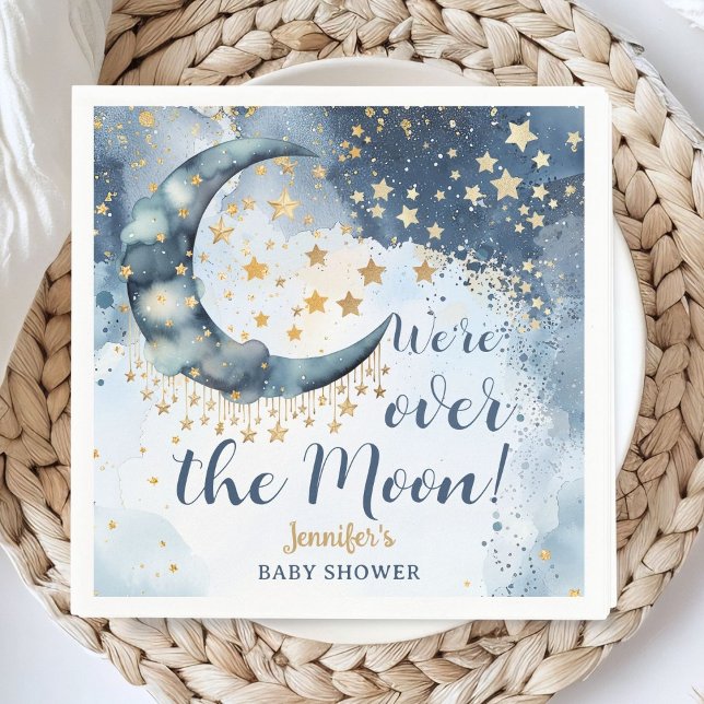 Over The Moon Baby Shower Boy Blue Twinkle Stars Napkin (Creator Uploaded)