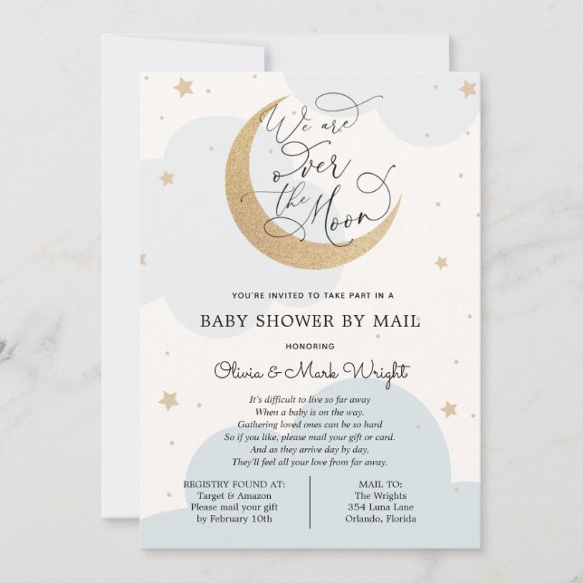 Over the Moon Baby Shower By Mail Invitation (Front)