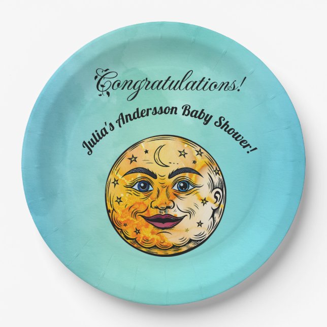 Over the Moon Baby Shower Celebration Paper Plate (Front)
