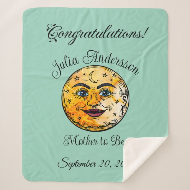 Over the Moon Baby Shower Celebration Sherpa Blanket (Front)