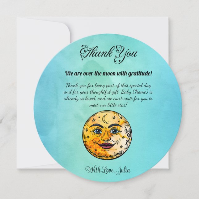 Over the Moon Baby Shower Celebration Thank You Card (Front)