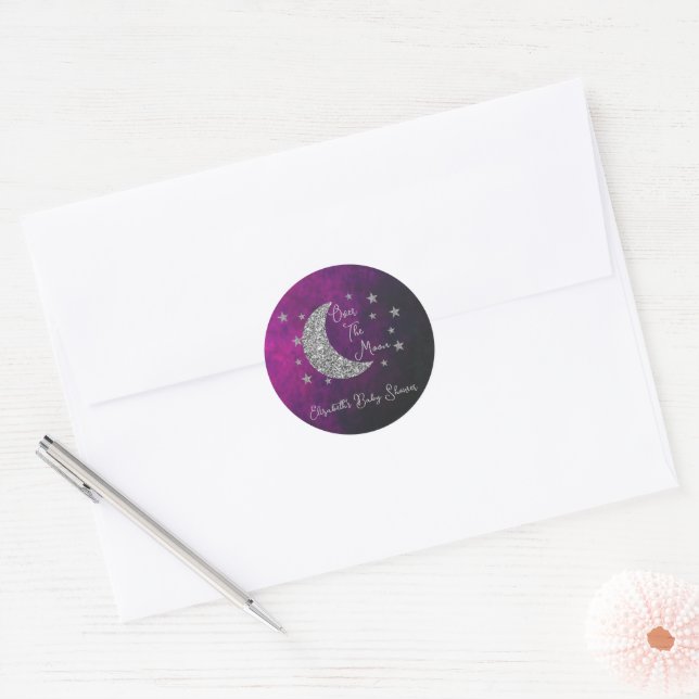 Over The Moon Baby Shower Classic Round Sticker (Envelope)