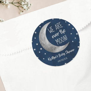 Over The Moon Baby Shower Classic Round Sticker