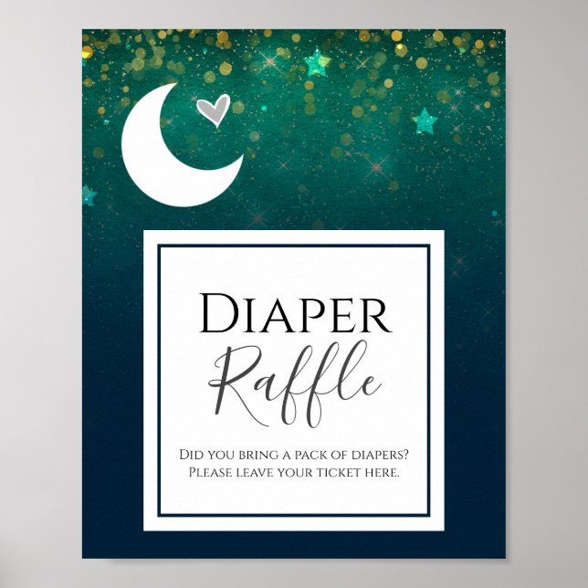 Over the Moon Baby Shower Diaper Raffle Party Sign (Front)