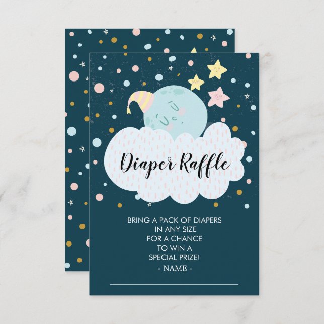 Over the Moon Baby Shower Diaper Raffle Ticket Invitation (Front/Back)