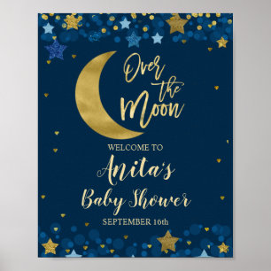 Over The Moon Baby Shower Gold Glitter Welcome Poster