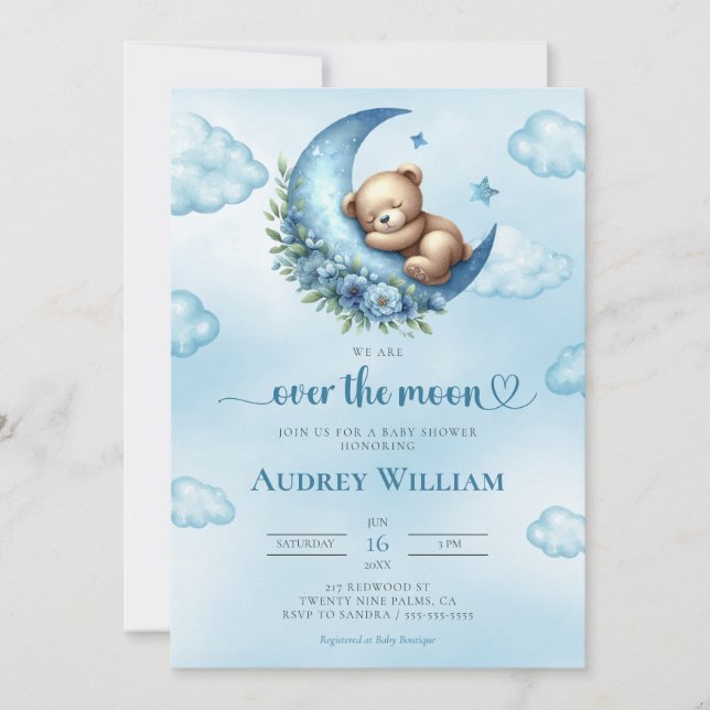 Over The Moon Baby Shower Invitation (Front)