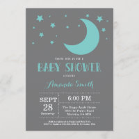 Over the Moon Baby Shower Invitation Auqa