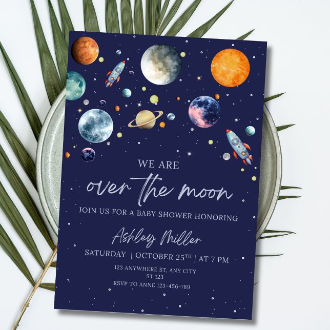 Over The Moon Baby Shower Invitation, Space Themed Invitation (Creator Uploaded)