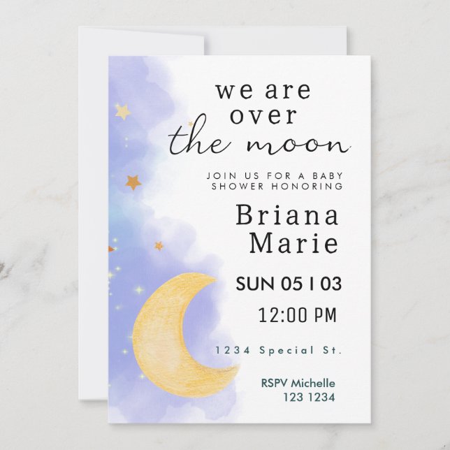 Over the Moon Baby Shower Invite (Front)