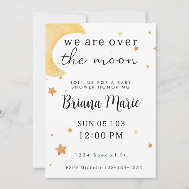 Over the Moon Baby Shower Invite (Front)