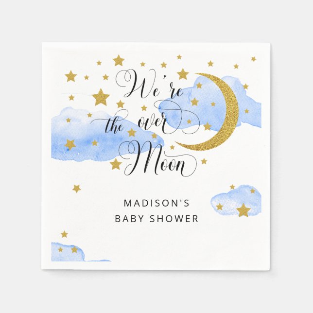 Over the Moon Baby Shower Napkins (Front)
