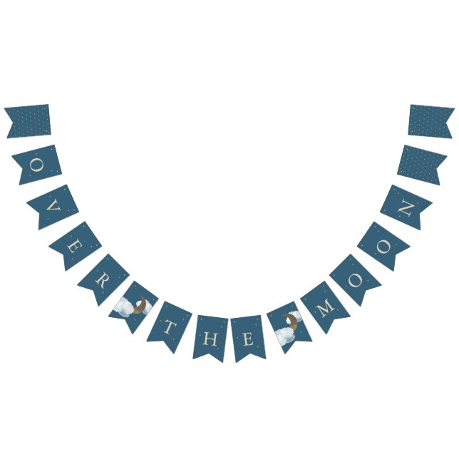 Over the Moon Baby Shower Navy Blue Bunting Flags (All)