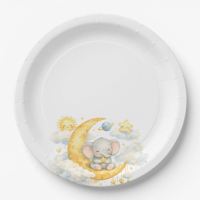 Over the Moon Baby Shower Paper Plates (Front)