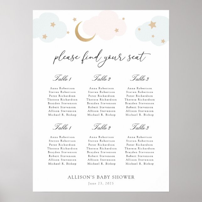Over the Moon Baby Shower Seating Chart (Front)