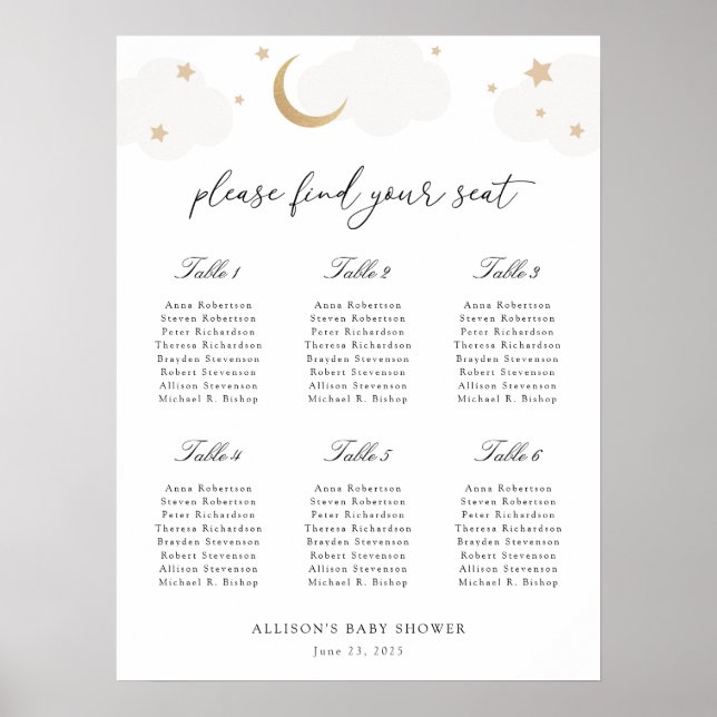 Over the Moon Baby Shower Seating Chart (Front)