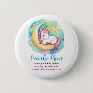 Over the Moon Baby Shower – Sleeping Unicorn  6 Cm Round Badge