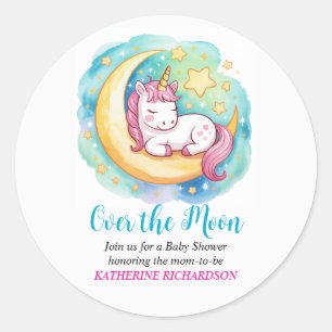 Over the Moon Baby Shower – Sleeping Unicorn Classic Round Sticker