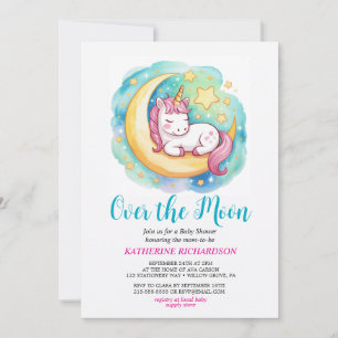 Over the Moon Baby Shower – Sleeping Unicorn Invitation