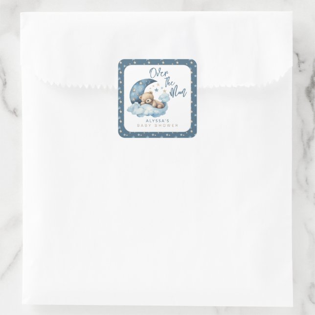 Over the Moon Baby Shower Square Sticker (Bag)