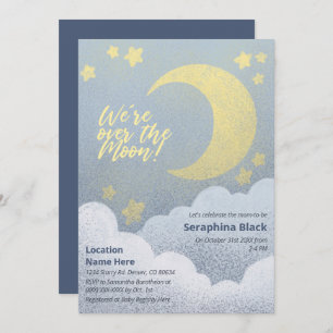 Over The Moon Baby Shower Stars And Clouds Invitation