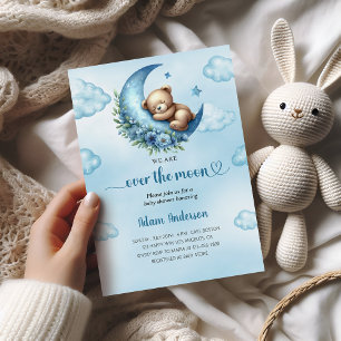Over the Moon Baby Shower  – Teddy Bear & Moon  Invitation