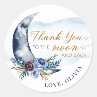 Over the Moon Baby Shower Thank You Stickers Navy