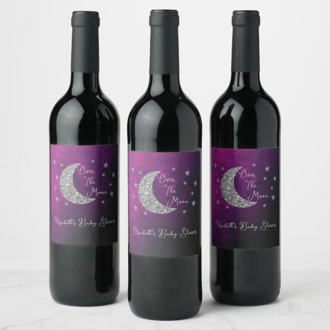 Over The Moon Baby Shower Wine Label (Bottles)