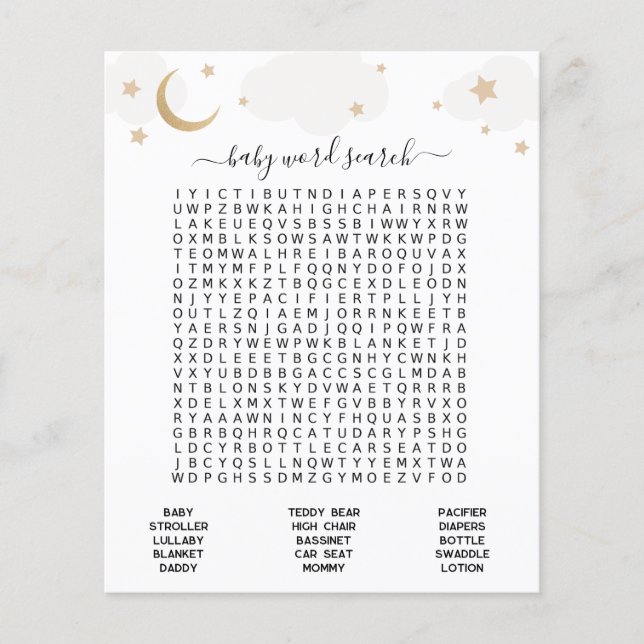 Over the Moon Baby Word Search  (Front)