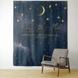 Over the Moon Backdrop, Baby Shower Backdrop, Navy Tapestry