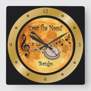 “Over The Moon”~ Banjo ~ Musical Scale ~ * ~ Square Wall Clock