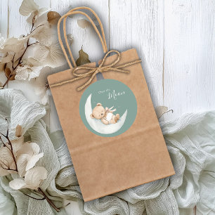 Over the Moon Bear Baby Shower Classic Round Sticker
