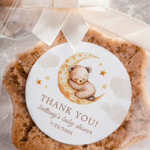 Over the Moon Bear Baby Shower Thank You Classic Round Sticker