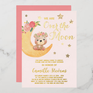 Over the Moon Bear Blush Baby Shower Girl