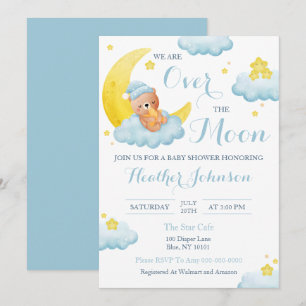 Over The Moon Bear Boy Baby Shower Invitation