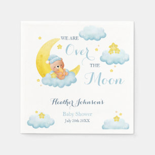 Over The Moon Bear Boy Baby Shower Napkin