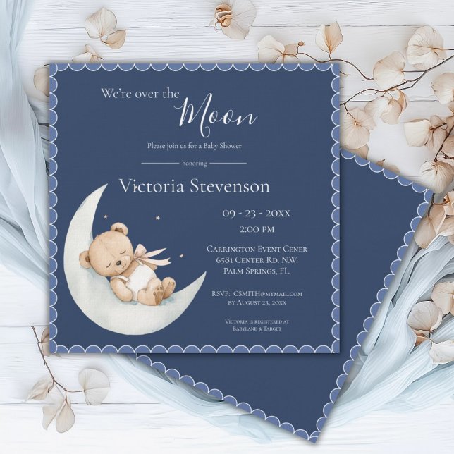 Over the Moon Bear Navy Blue Baby Shower (Creator Uploaded)