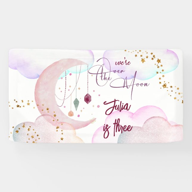 Over the moon beautiful pastel kids birthday banner (Horizontal)