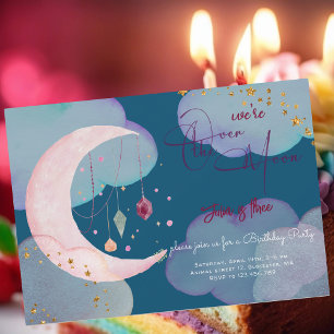 Over the moon beautiful pastel kids birthday invitation